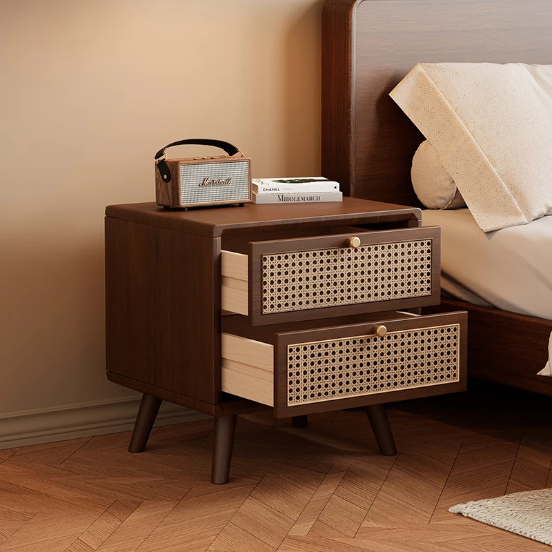 Solid Wood Nightstand with Wov - Solid Wood Nightstand 2 Drawers ulasan dan harga
