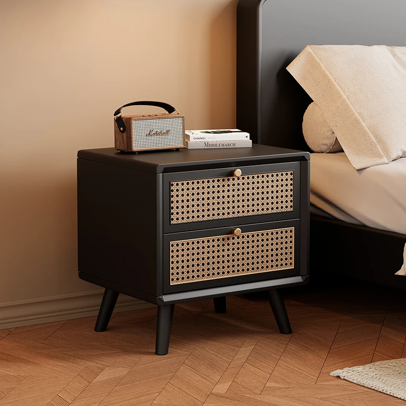 Solid Wood Nightstand with Wov - Solid Wood Nightstand 2 Drawers ulasan dan harga