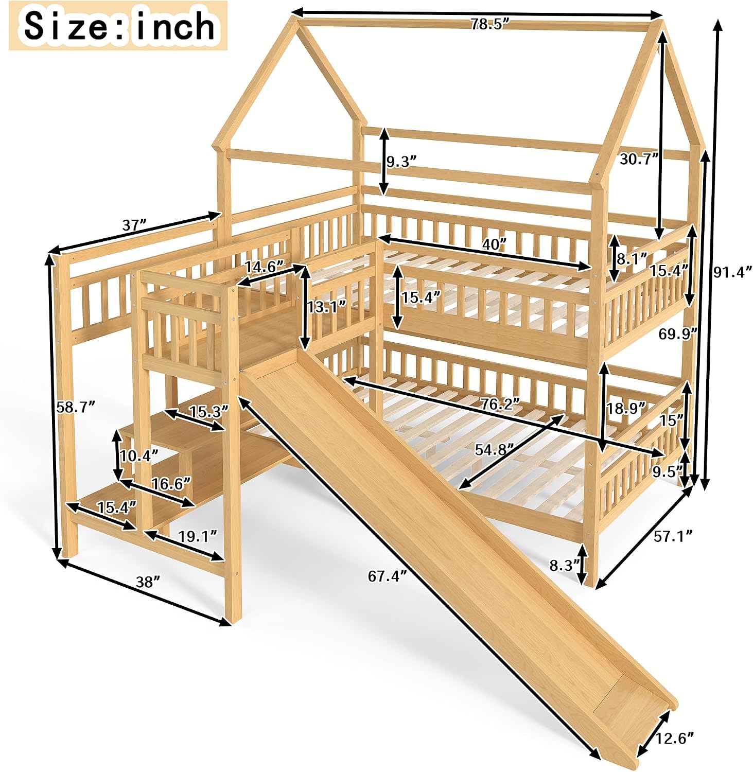 Full over Full Bunk Bed with P - Bunk Bed With Stairs And Slide ulasan dan harga