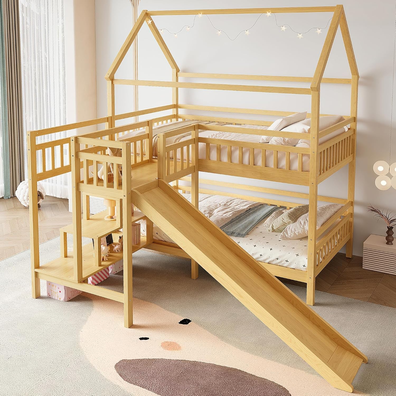 Full over Full Bunk Bed with P - Bunk Bed With Stairs And Slide ulasan dan harga